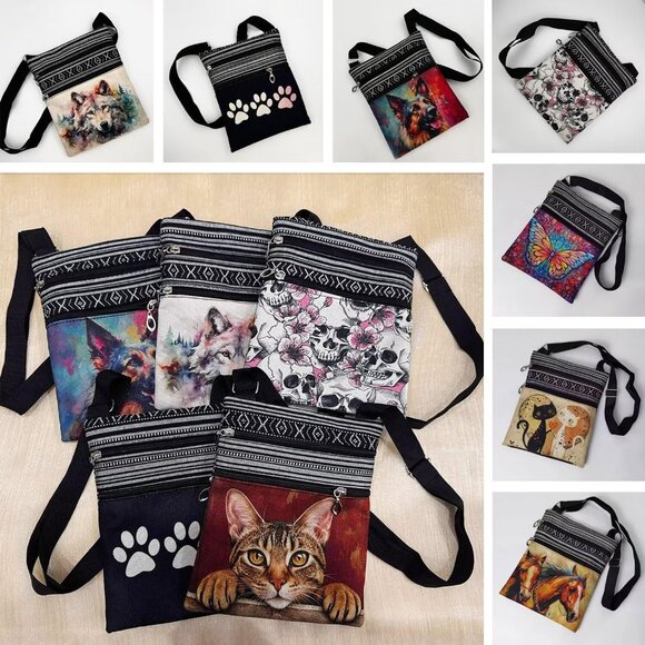 Ink Crow Messenger Bag Small Ethnic Pattern Printed Adjustable Strap Crossbody Z - Picture 7 of 7